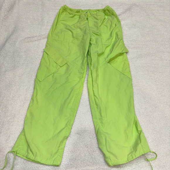 No Boundaries Pants - No Boundaries Neon Lime Wide Leg Cargo Pants
